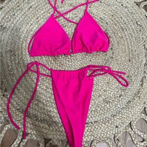 SHEIN Hot Pink Adjustable Tie Bikini
